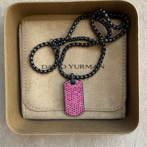 DAVID YURMAN Chevron Tag Black Titanium with Rubbies, 35mm w/DY chain